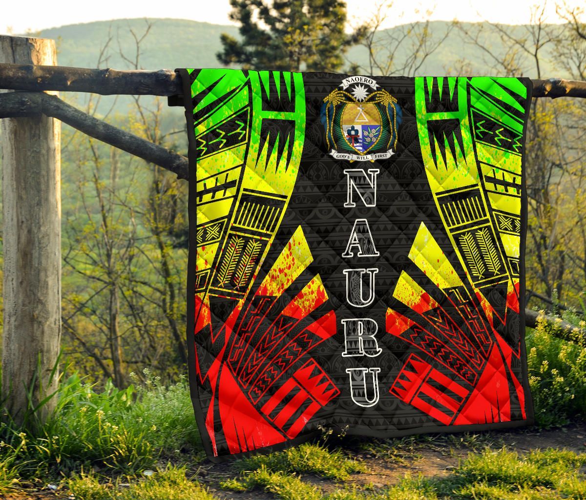 Nauru Premium Quilt - Nauru Coat Of Arms Polynesian Reggae Tattoo