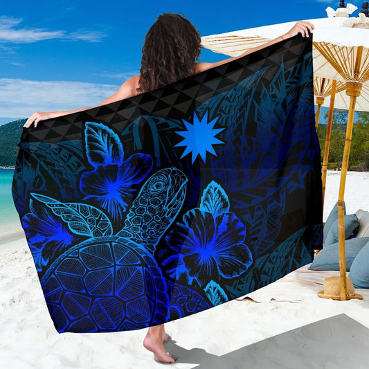 Nauru Sarong - Turtle Hibiscus Pattern Blue