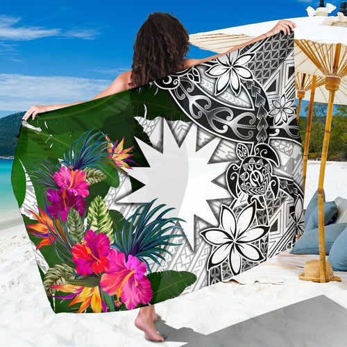 Nauru Sarong White - Turtle Plumeria Banana Leaf