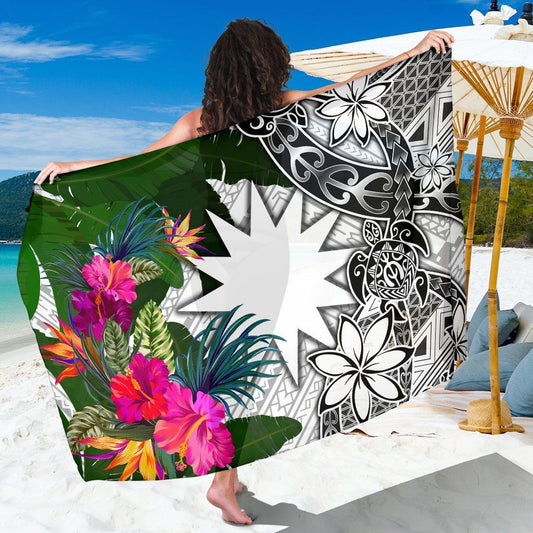 Nauru Sarong White - Turtle Plumeria Banana Leaf