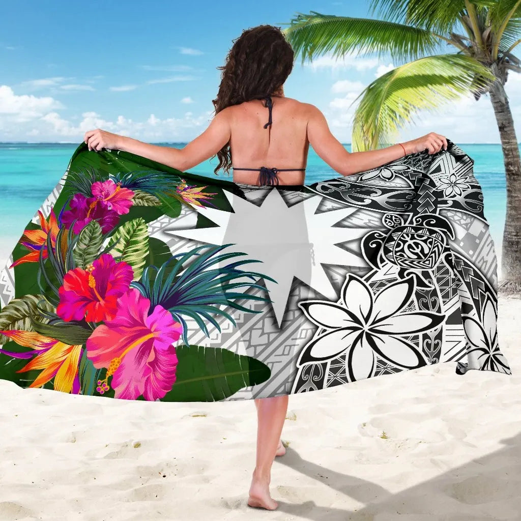 Nauru Sarong White - Turtle Plumeria Banana Leaf
