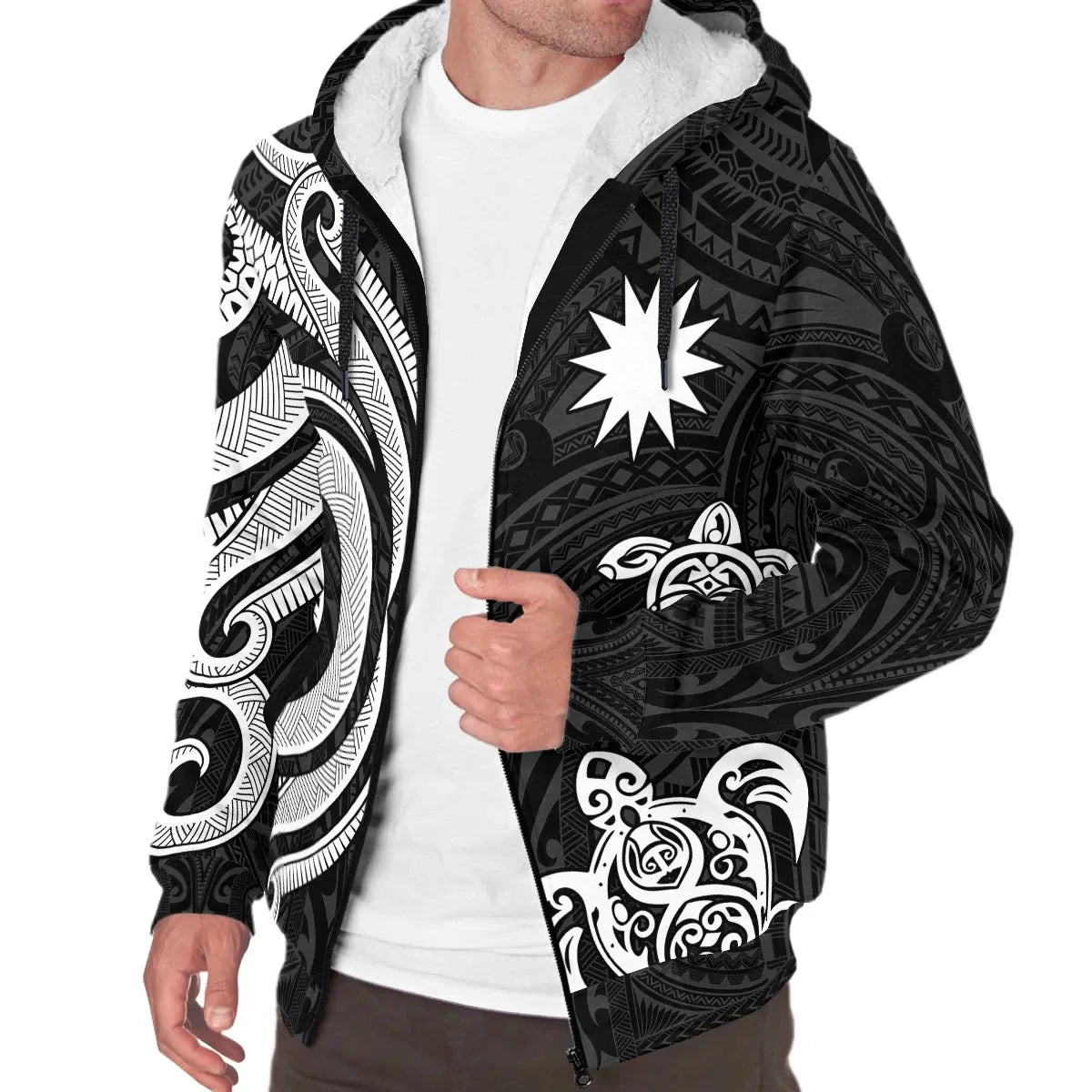 Nauru Sherpa Hoodie - White Tentacle Turtle Crest