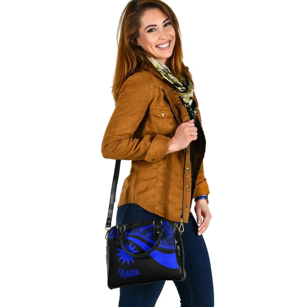 Nauru Shoulder Handbag - Blue Polynesian Tentacle Tribal Pattern