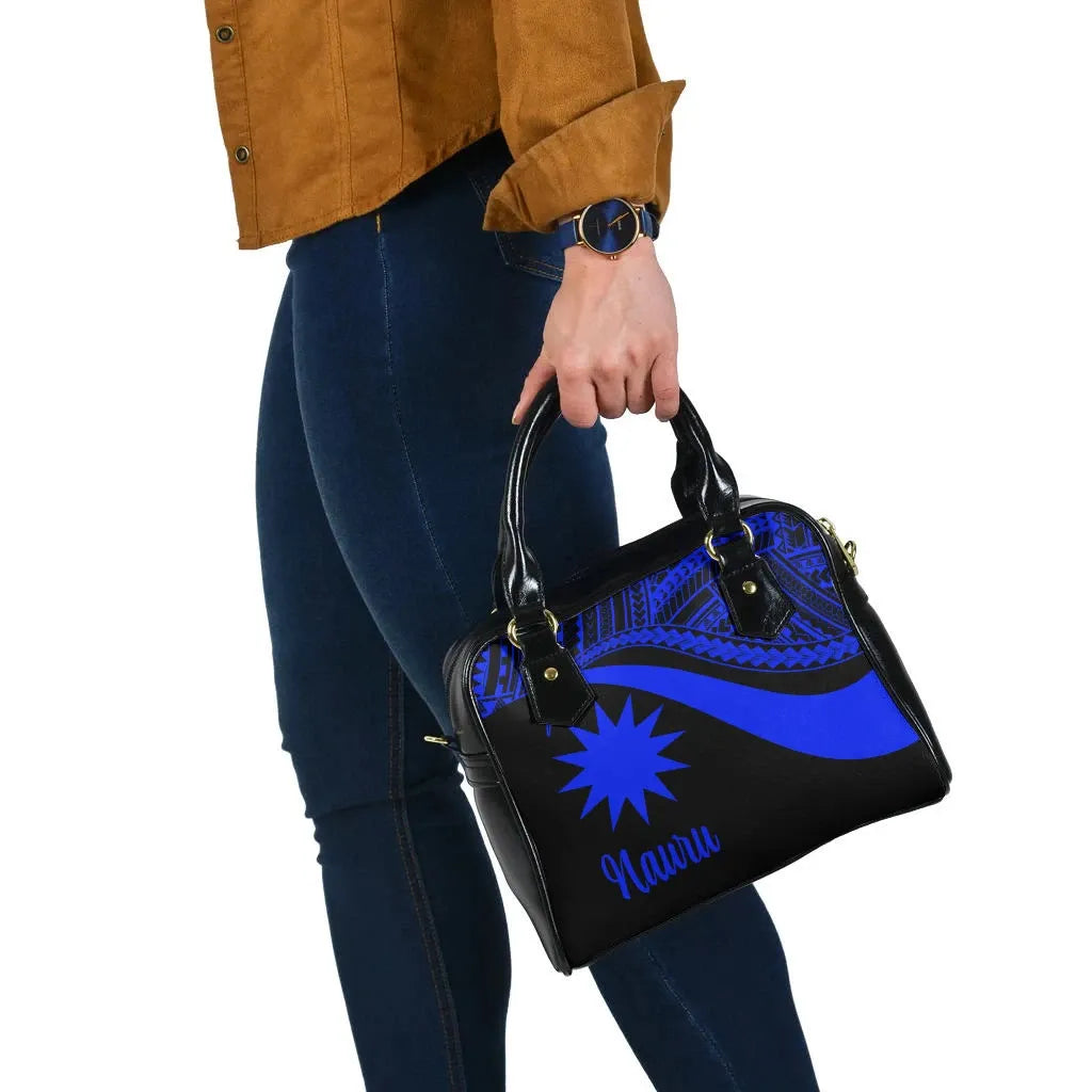 Nauru Shoulder Handbag - Blue Polynesian Tentacle Tribal Pattern