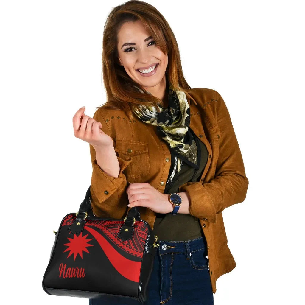 Nauru Shoulder Handbag - Red Polynesian Tentacle Tribal Pattern