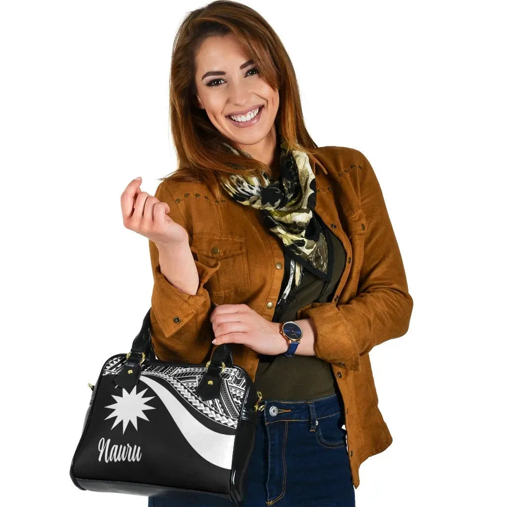 Nauru Shoulder Handbag - White Polynesian Tentacle Tribal Pattern