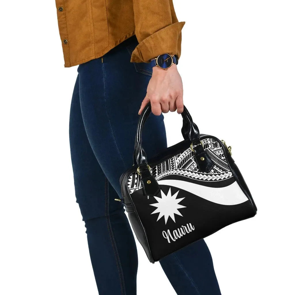 Nauru Shoulder Handbag - White Polynesian Tentacle Tribal Pattern
