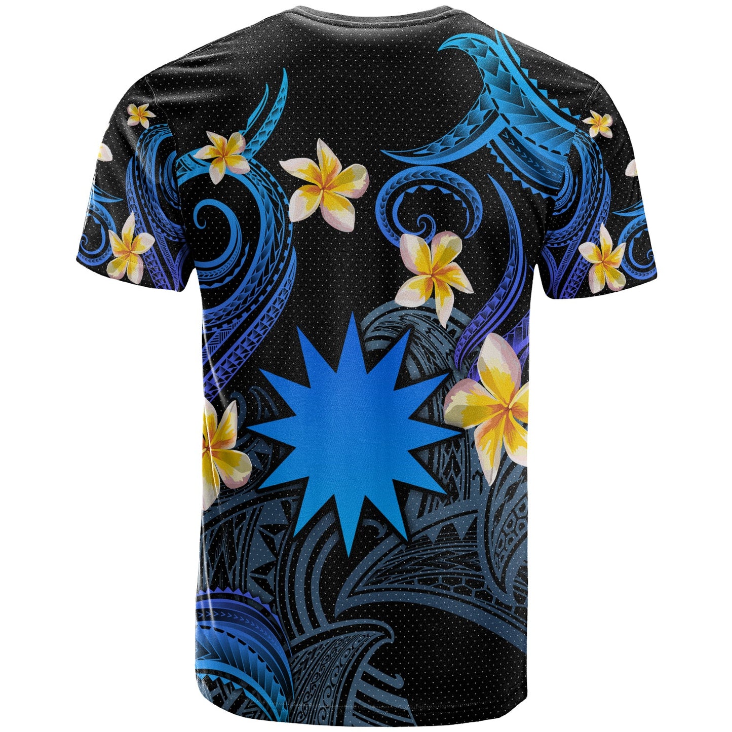 Nauru T-shirt - Custom Personalised Polynesian Waves with Plumeria Flowers (Blue)
