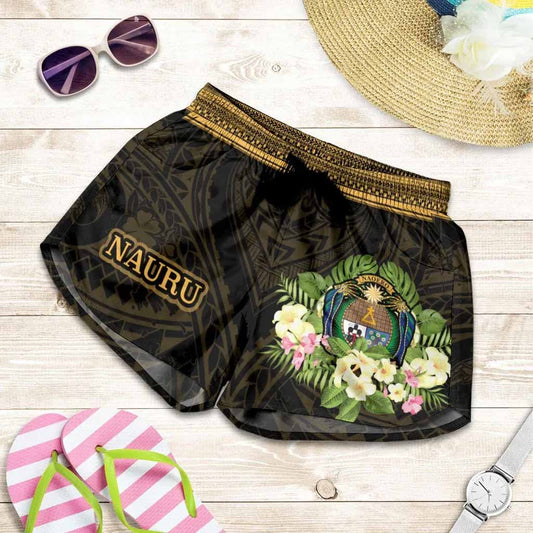 Nauru Women Shorts - Polynesian Gold Patterns Collection