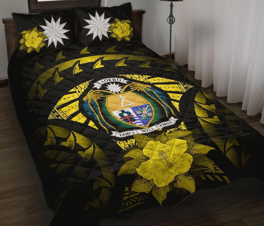 Nauru Polynesian Quilt Bed Set Hibiscus Yellow