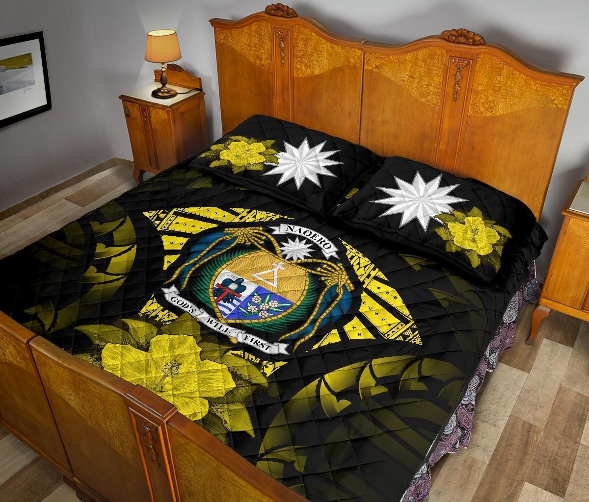 Nauru Polynesian Quilt Bed Set Hibiscus Yellow