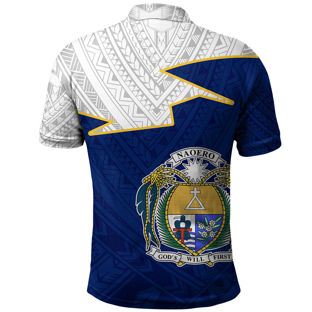 Nauru Polo Shirt Polynesian Tattoo Flag And Coat Of Arms