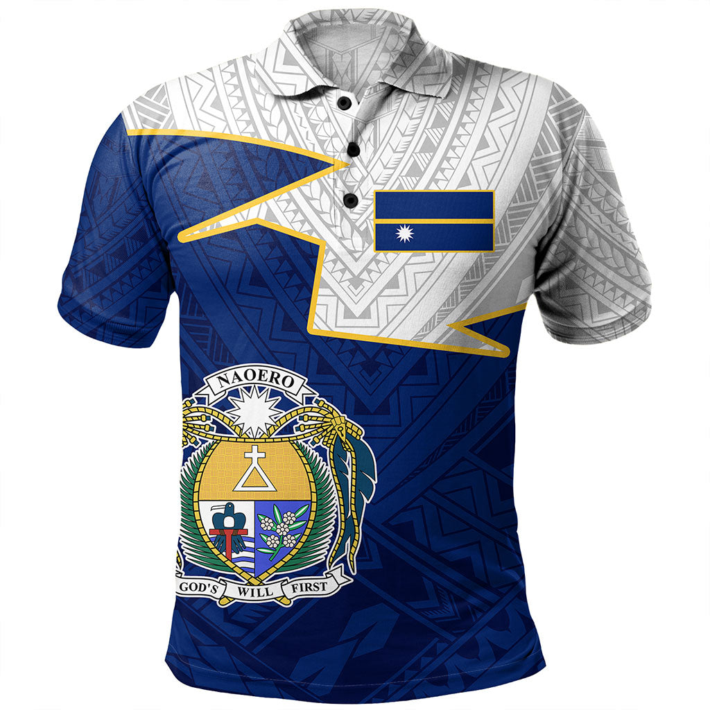 Nauru Polo Shirt Polynesian Tattoo Flag And Coat Of Arms