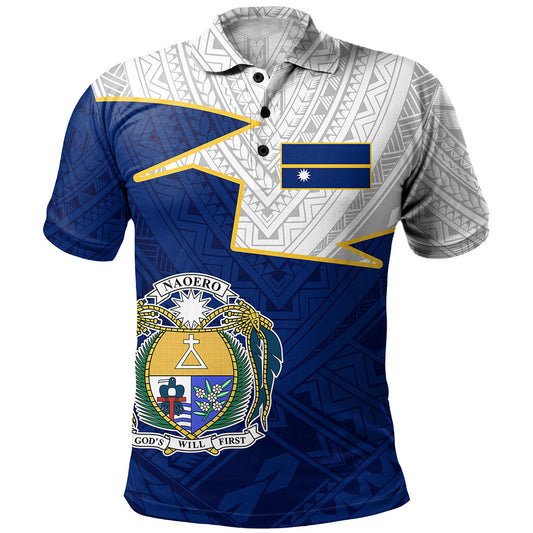 Nauru Polo Shirt Polynesian Tattoo Flag And Coat Of Arms
