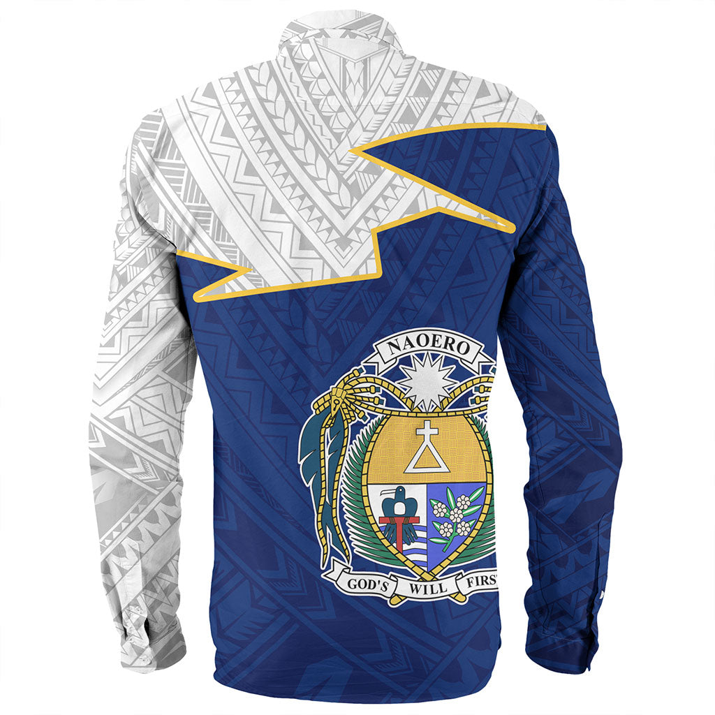 Nauru Long Sleeve Shirt Polynesian Tattoo Flag And Coat Of Arms