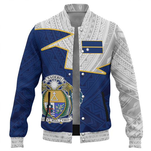 Nauru Baseball Jacket Polynesian Tattoo Flag And Coat Of Arms