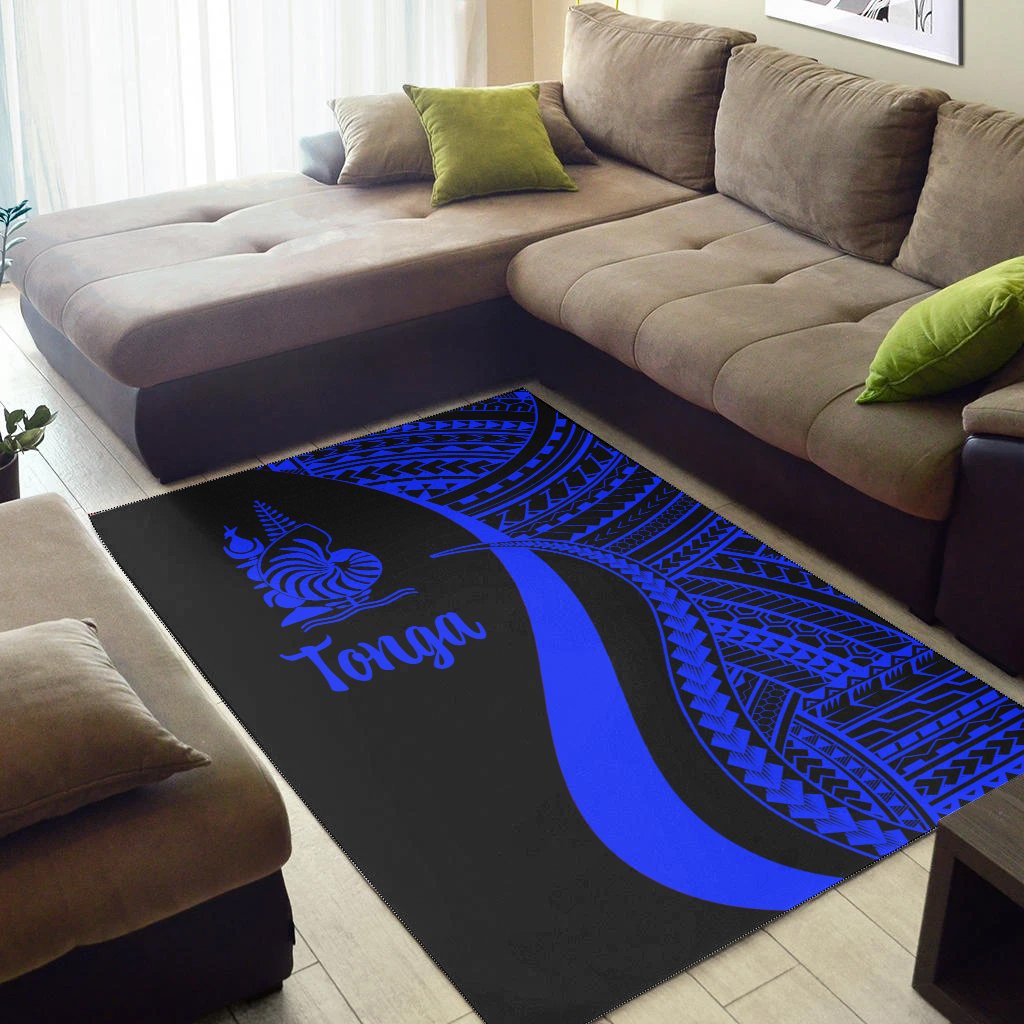 New Caledonia Area Rug - Blue Polynesian Tentacle Tribal Pattern