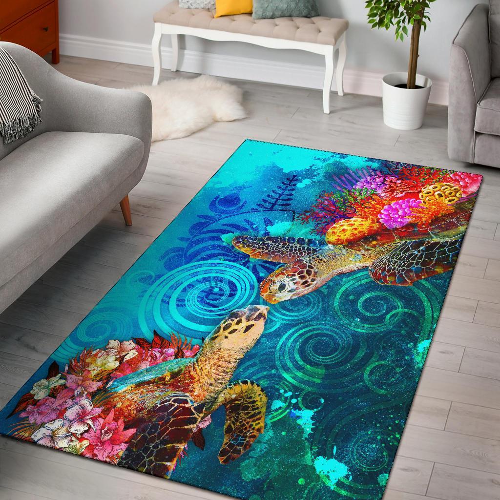 New Caledonia Area Rug - Sea Turtle Coral Treasure