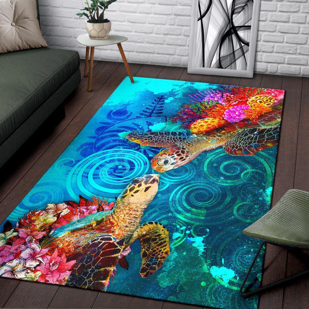 New Caledonia Area Rug - Sea Turtle Coral Treasure