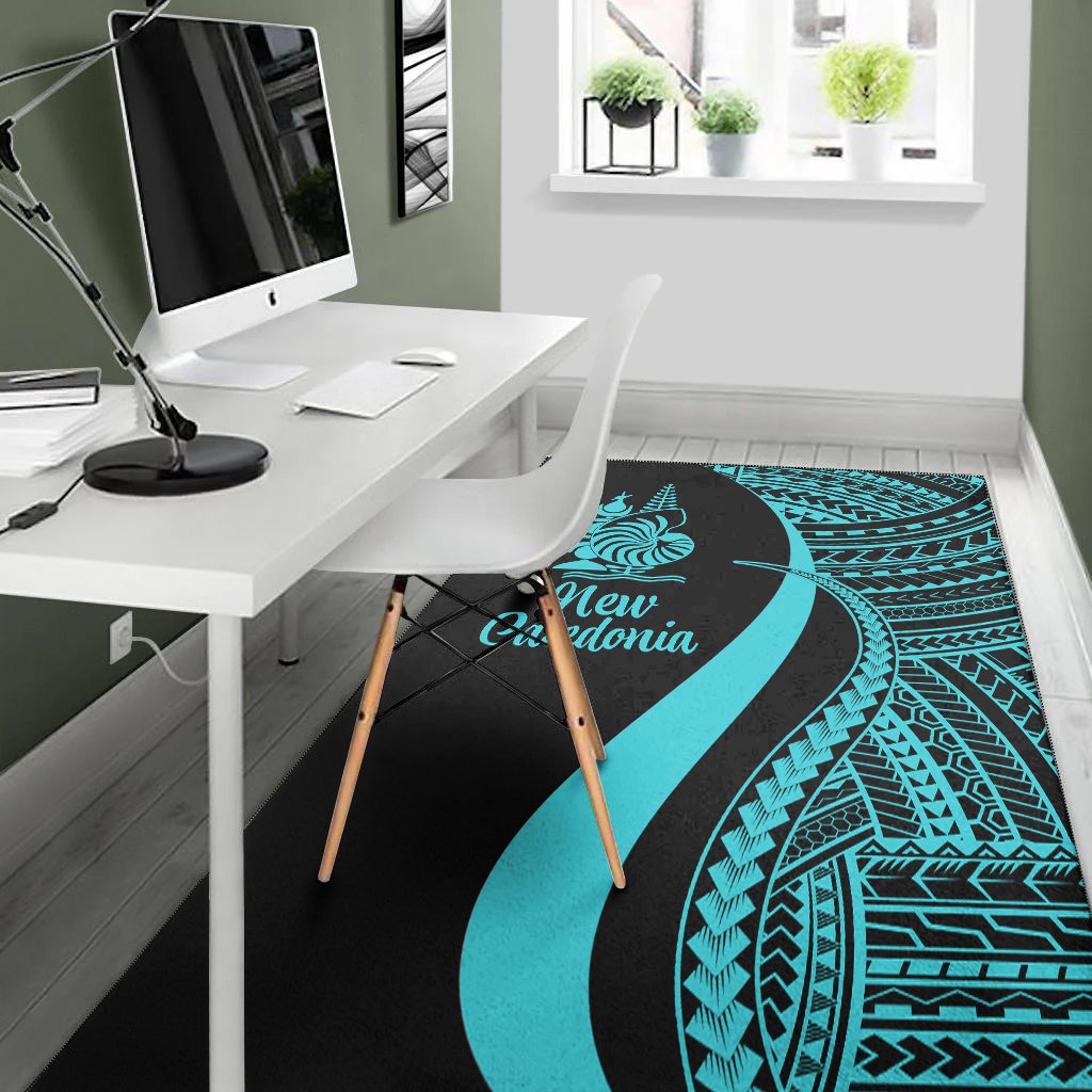 New Caledonia Area Rug - Turquoise Polynesian Tentacle Tribal Pattern