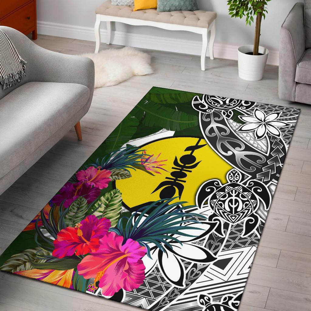 New Caledonia Area Rug White - Turtle Plumeria Banana Leaf