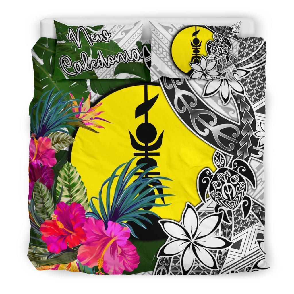 New Caledonia Bedding Set White - Turtle Plumeria Banana Leaf
