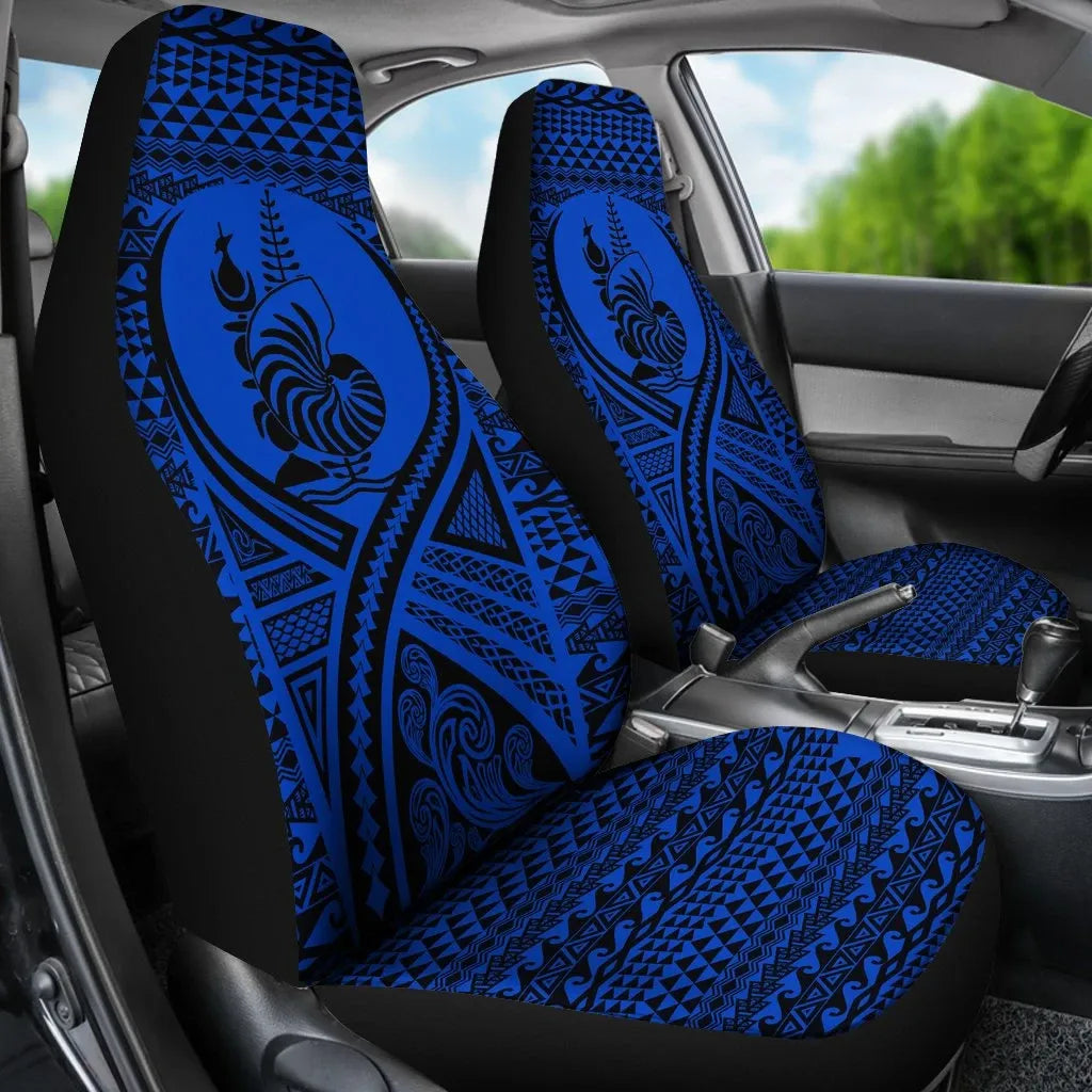 New Caledonia Car Seat Cover - New Caledonia Coat Of Arms Polynesian Tattoo Blue
