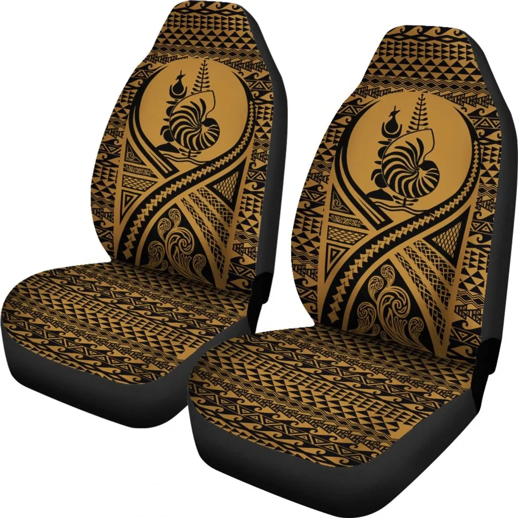 New Caledonia Car Seat Cover - New Caledonia Coat Of Arms Polynesian Tattoo Gold