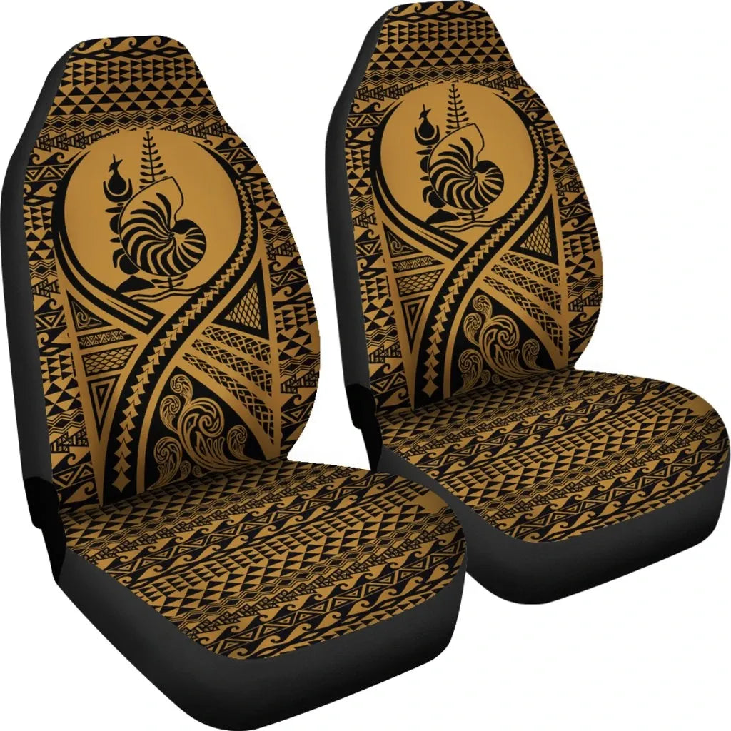 New Caledonia Car Seat Cover - New Caledonia Coat Of Arms Polynesian Tattoo Gold