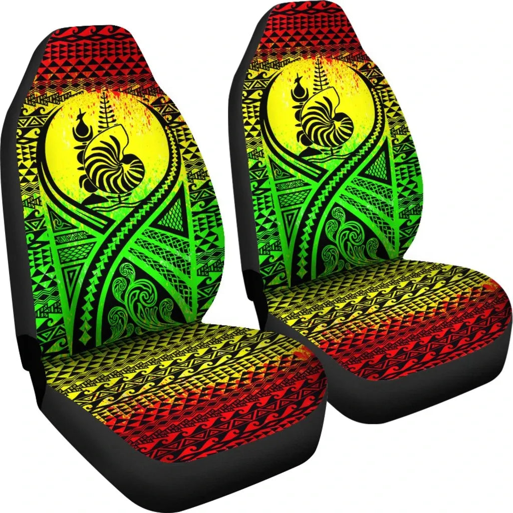 New Caledonia Car Seat Cover - New Caledonia Coat Of Arms Polynesian Tattoo Reggae