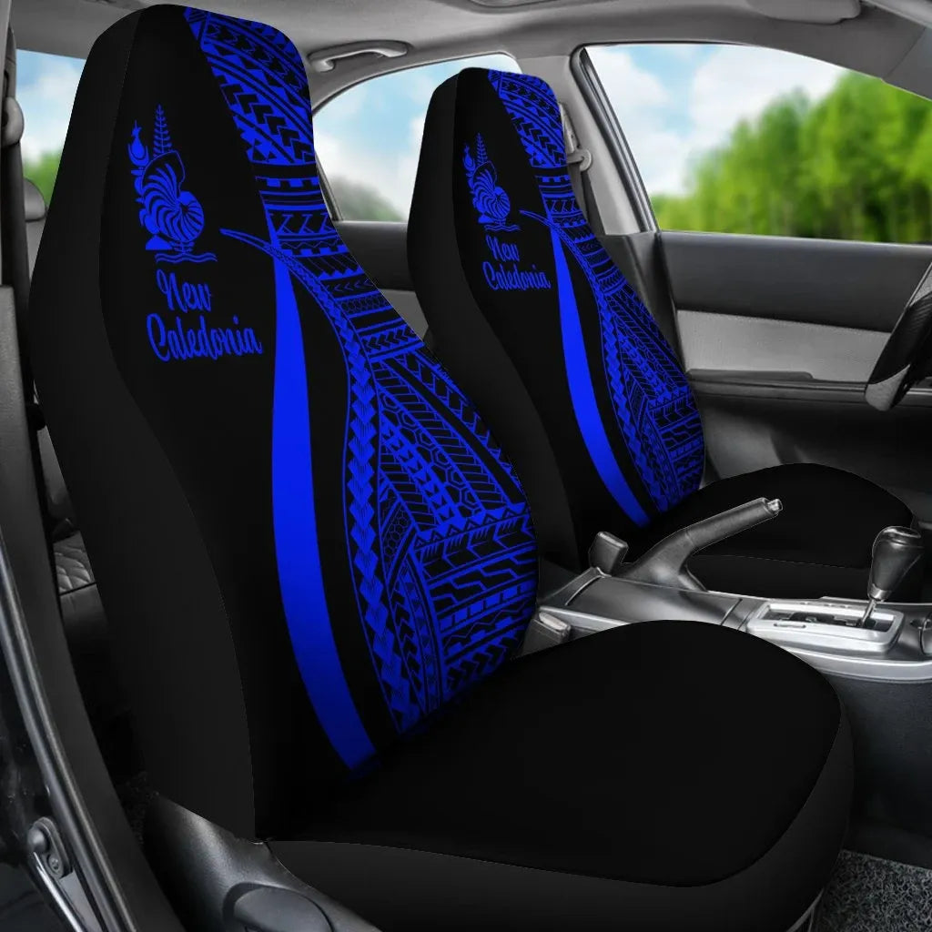 New Caledonia Car Seat Covers - Blue Polynesian Tentacle Tribal Pattern Crest