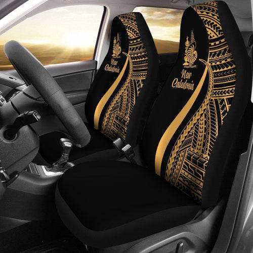 New Caledonia Car Seat Covers - Gold Polynesian Tentacle Tribal Pattern Crest