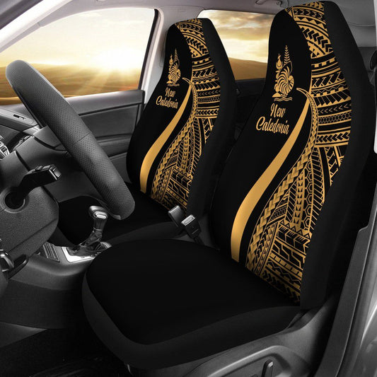 New Caledonia Car Seat Covers - Gold Polynesian Tentacle Tribal Pattern Crest