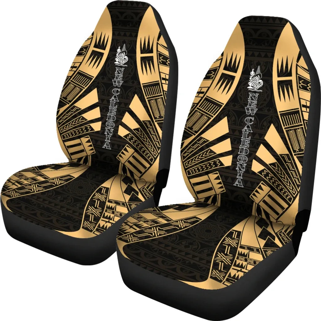 New Caledonia Car Seat Covers - New Caledonia Coat Of Arms Polynesian Tattoo Gold
