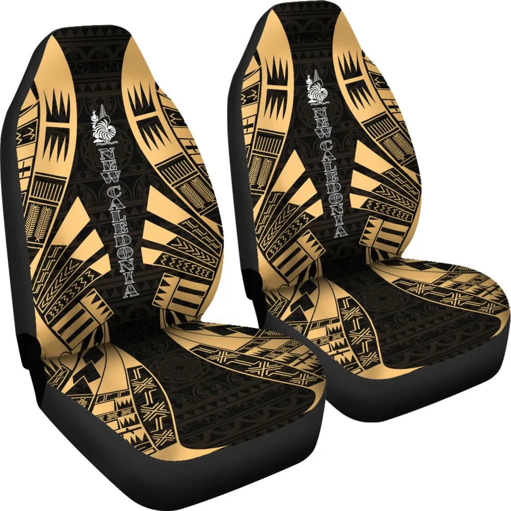 New Caledonia Car Seat Covers - New Caledonia Coat Of Arms Polynesian Tattoo Gold
