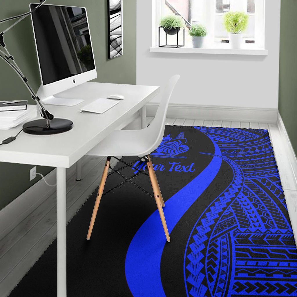 New Caledonia Custom Personalised Area Rug - Blue Polynesian Tentacle Tribal Pattern