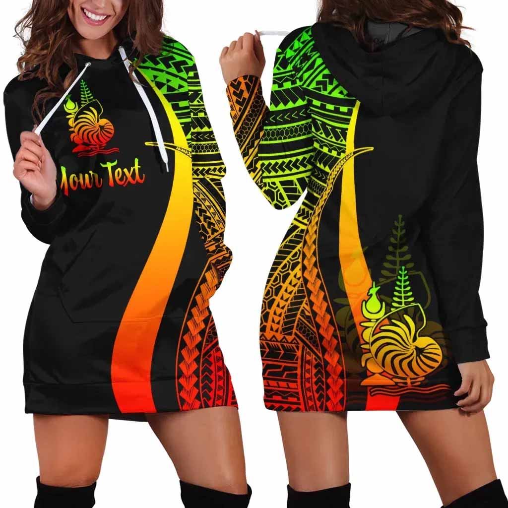 New Caledonia Custom Personalised Hoodie Dress - Reggae Polynesian Tentacle Pattern