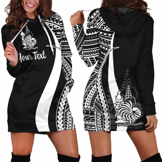 New Caledonia Custom Personalised Hoodie Dress - White Polynesian Tentacle Pattern