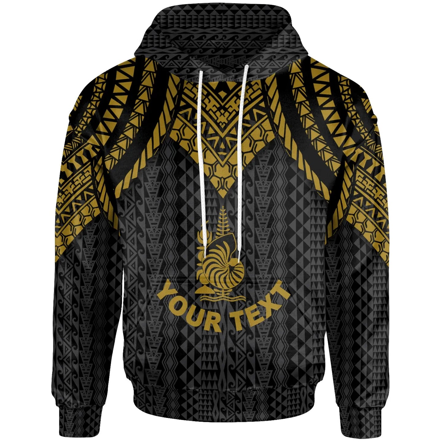 New Caledonia Custom Personalised Hoodie - Polynesian Armor Style Gold