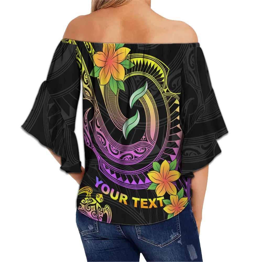 New Caledonia Custom Personalised Off Shoulder Wrap Waist Top - Plumeria Flowers With Spiral Patterns