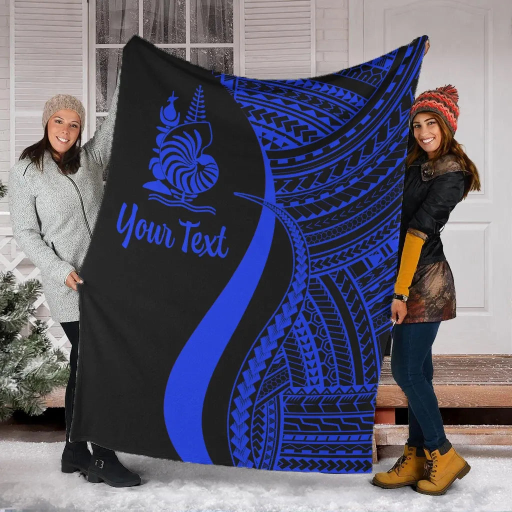 New Caledonia Custom Personalised Premium Blanket - Blue Polynesian Tentacle Tribal Pattern Crest