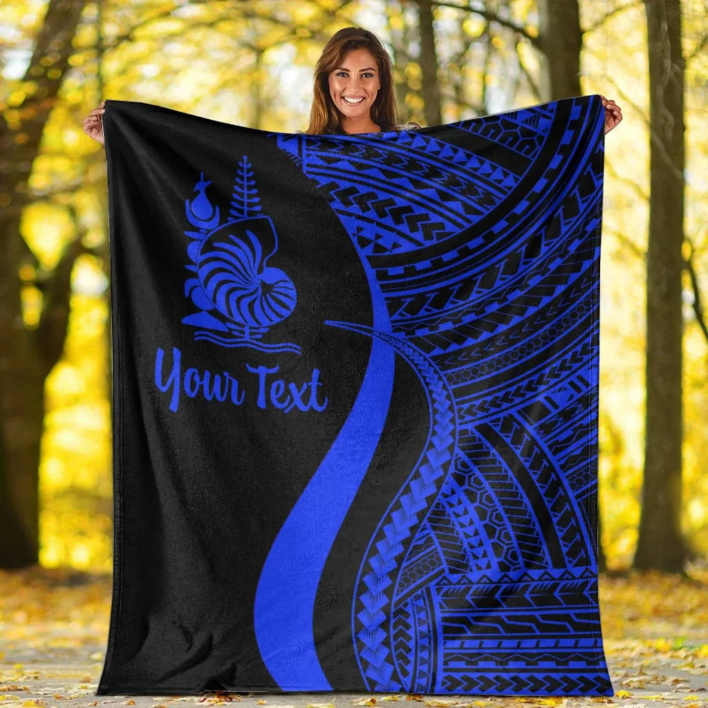 New Caledonia Custom Personalised Premium Blanket - Blue Polynesian Tentacle Tribal Pattern Crest