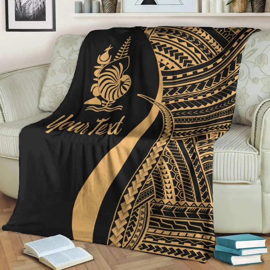New Caledonia Custom Personalised Premium Blanket - Gold Polynesian Tentacle Tribal Pattern Crest