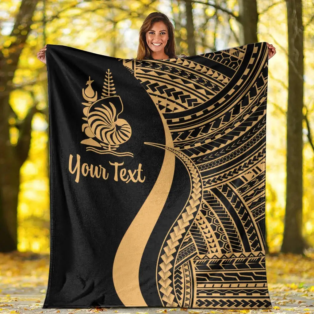 New Caledonia Custom Personalised Premium Blanket - Gold Polynesian Tentacle Tribal Pattern Crest
