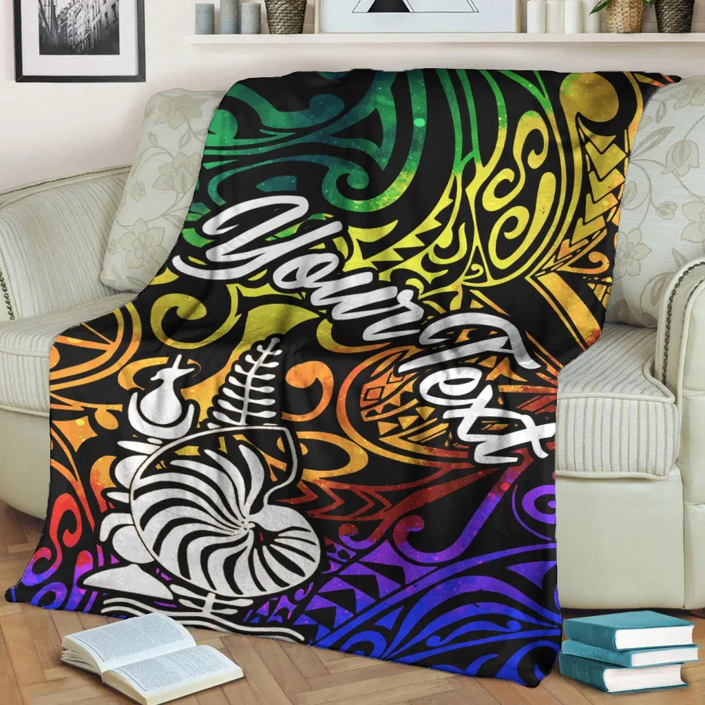 New Caledonia Custom Personalised Premium Blanket - Rainbow Polynesian Pattern