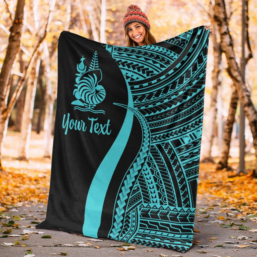 New Caledonia Custom Personalised Premium Blanket - Turquoise Polynesian Tentacle Tribal Pattern Crest