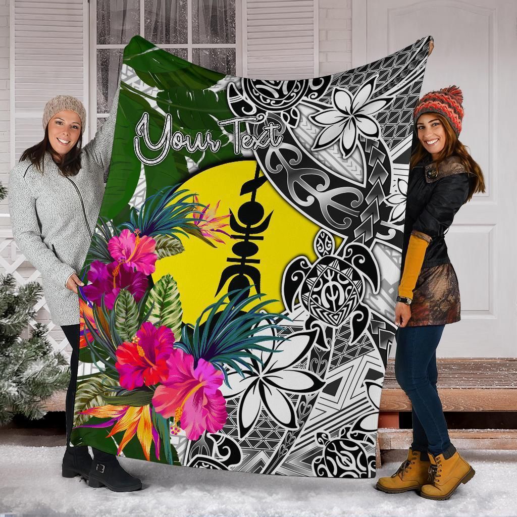 New Caledonia Custom Personalised Premium Blanket White - Turtle Plumeria Banana Leaf