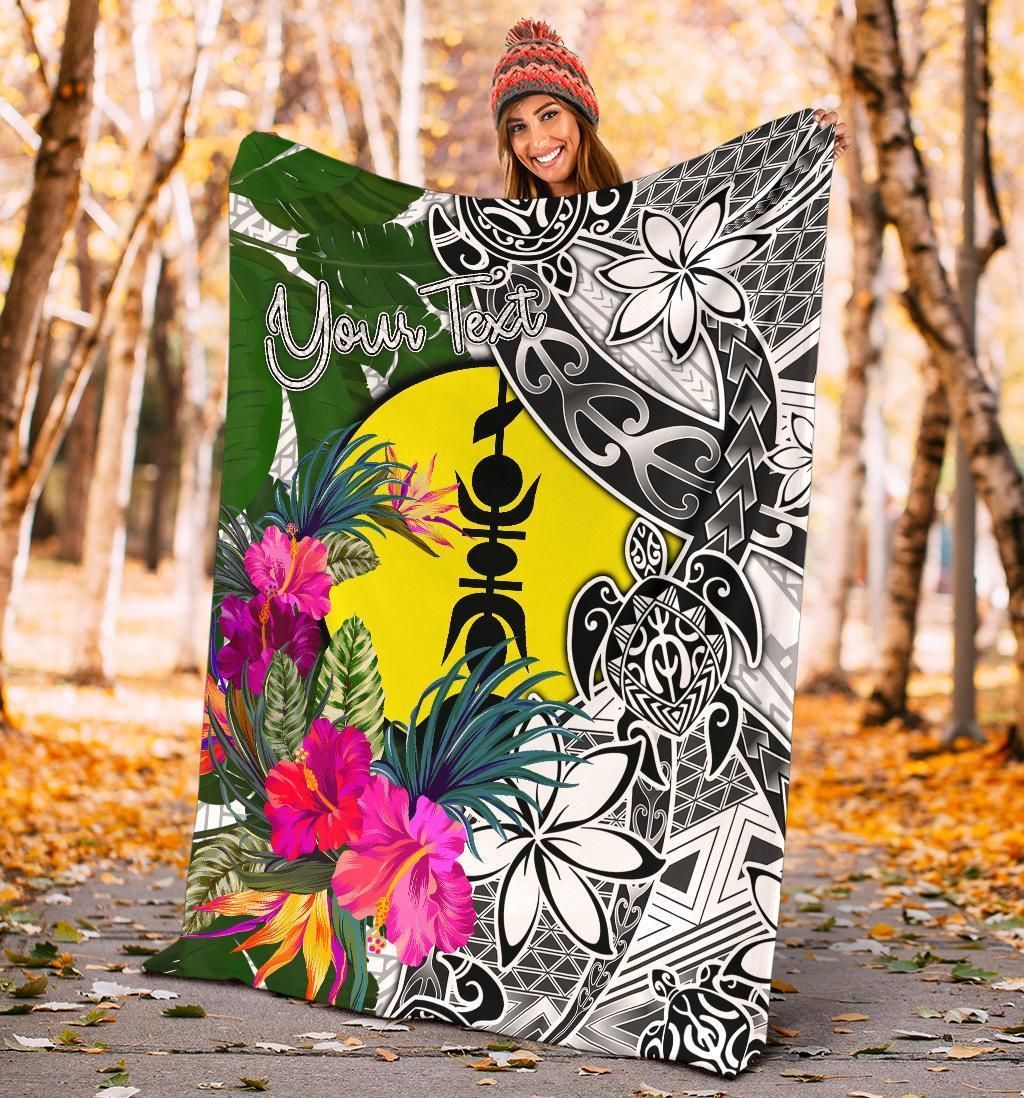 New Caledonia Custom Personalised Premium Blanket White - Turtle Plumeria Banana Leaf