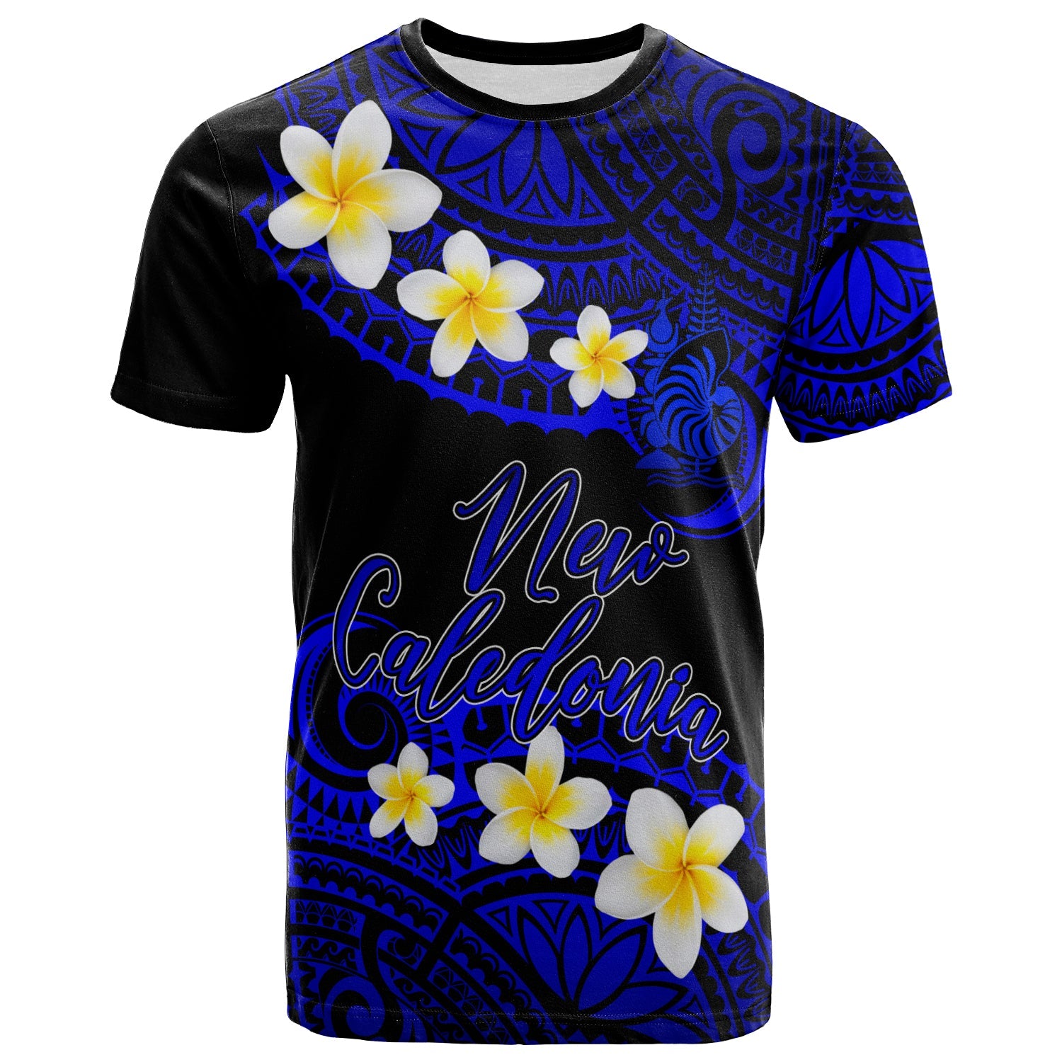 New Caledonia Custom Personalised T-Shirt - Plumeria Polynesian Vibe Blue