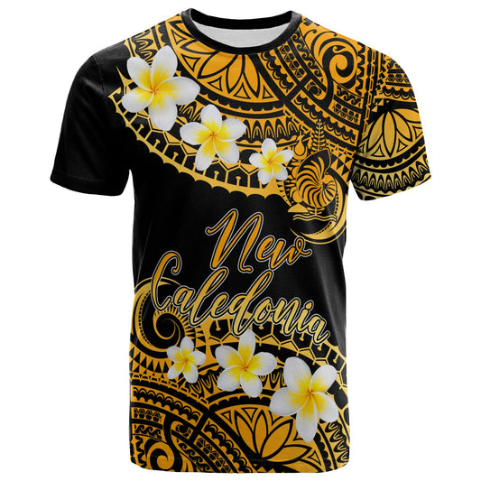 New Caledonia Custom Personalised T-Shirt - Plumeria Polynesian Vibe Gold
